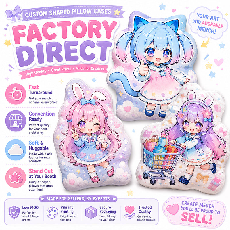 Custom shaped anime pillow covers made around original character artwork