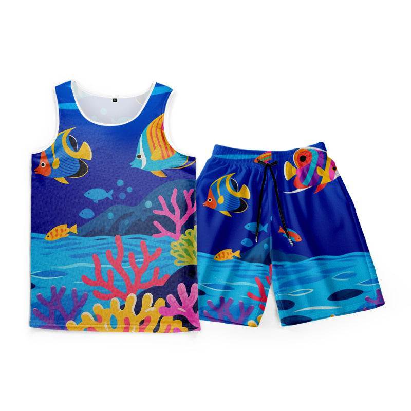 Custom sleeveless top and shorts set with full-color print