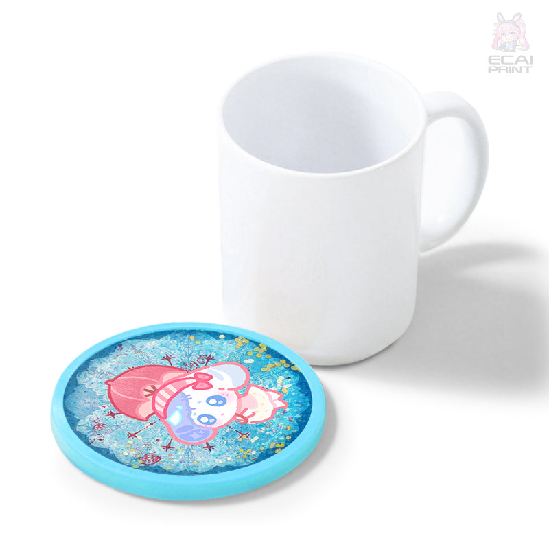 Custom Photo Acrylic Coaster Holder Customized Double Layer Acrylic Coaster Cute Cartoon Anime Acrylic Quicksand Coaster