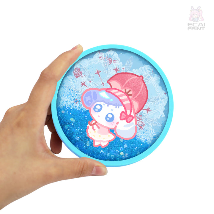 Custom Photo Acrylic Coaster Holder Customized Double Layer Acrylic Coaster Cute Cartoon Anime Acrylic Quicksand Coaster