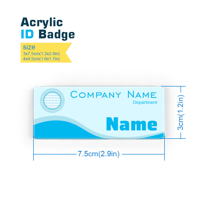 OEM Cartoon Acrylic Reusable Employee Name Badge with Safety Pin Acrylic ID Badge