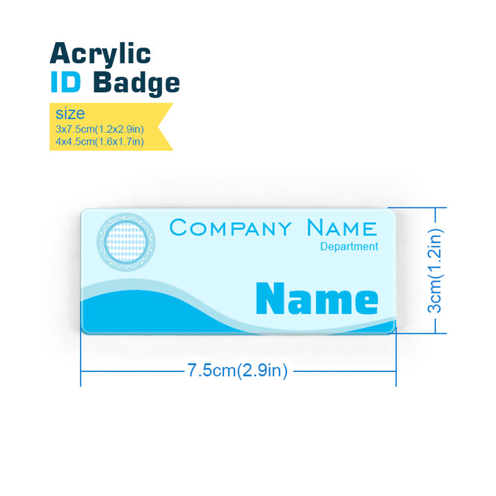 OEM Cartoon Acrylic Reusable Employee Name Badge with Safety Pin Acrylic ID Badge
