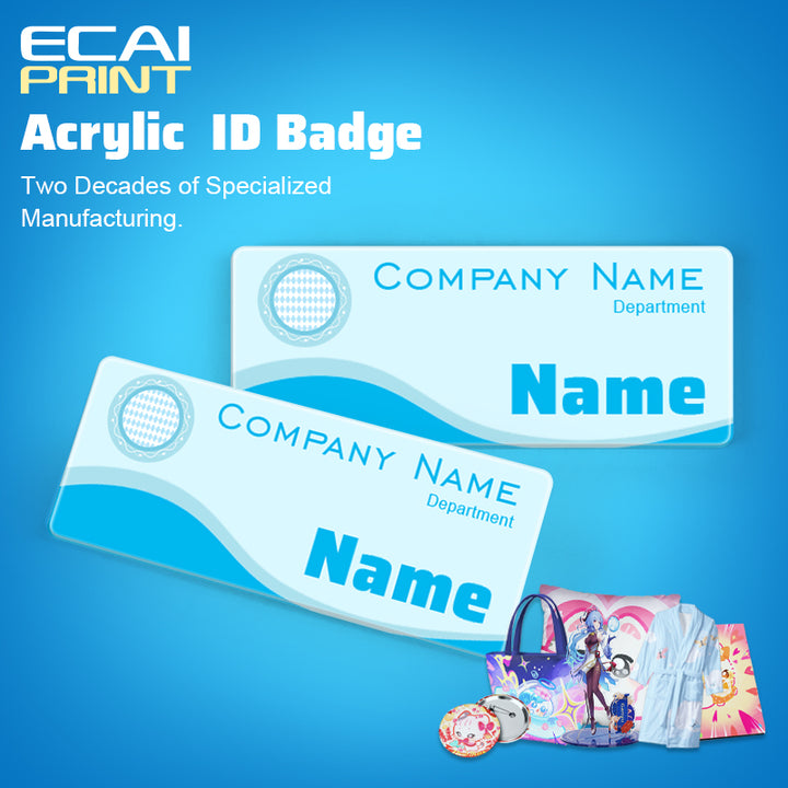 OEM Cartoon Acrylic Reusable Employee Name Badge with Safety Pin Acrylic ID Badge