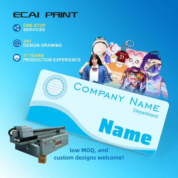 OEM Cartoon Acrylic Reusable Employee Name Badge with Safety Pin Acrylic ID Badge