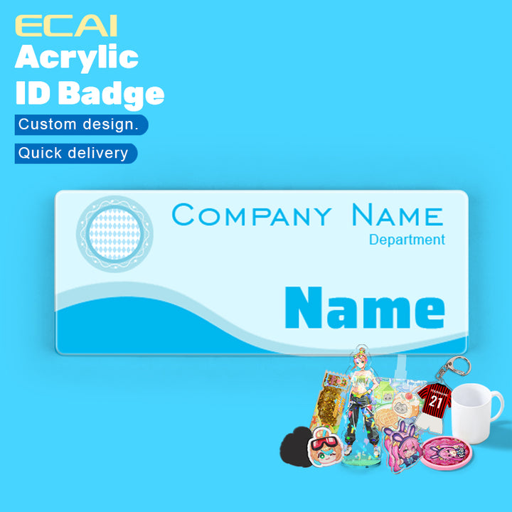 OEM Cartoon Acrylic Reusable Employee Name Badge with Safety Pin Acrylic ID Badge