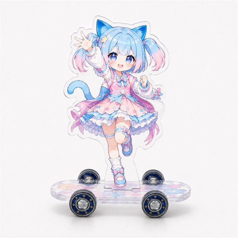 Anime artist merchandise skateboard acrylic stand with dynamic character pose