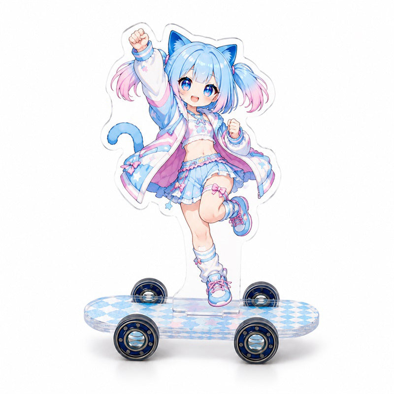Custom creator merch acrylic skateboard standee with blue anime character