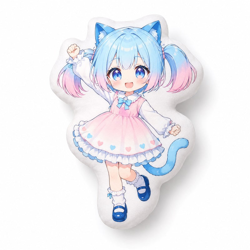 Custom shaped cushion cover following the outline of an anime character pose