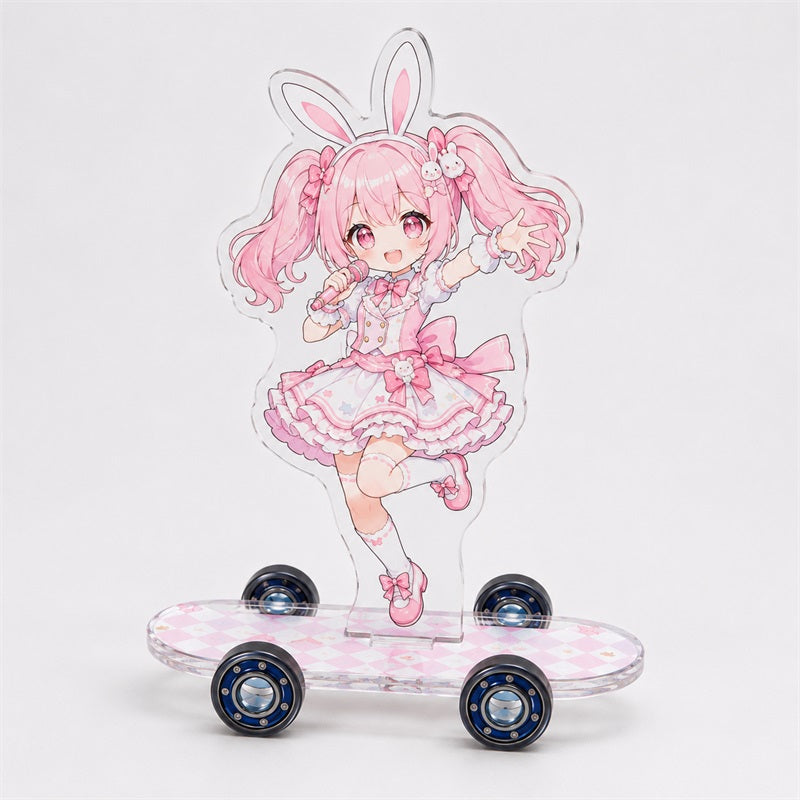 Personalized holographic acrylic skateboard display with alternate pink character art