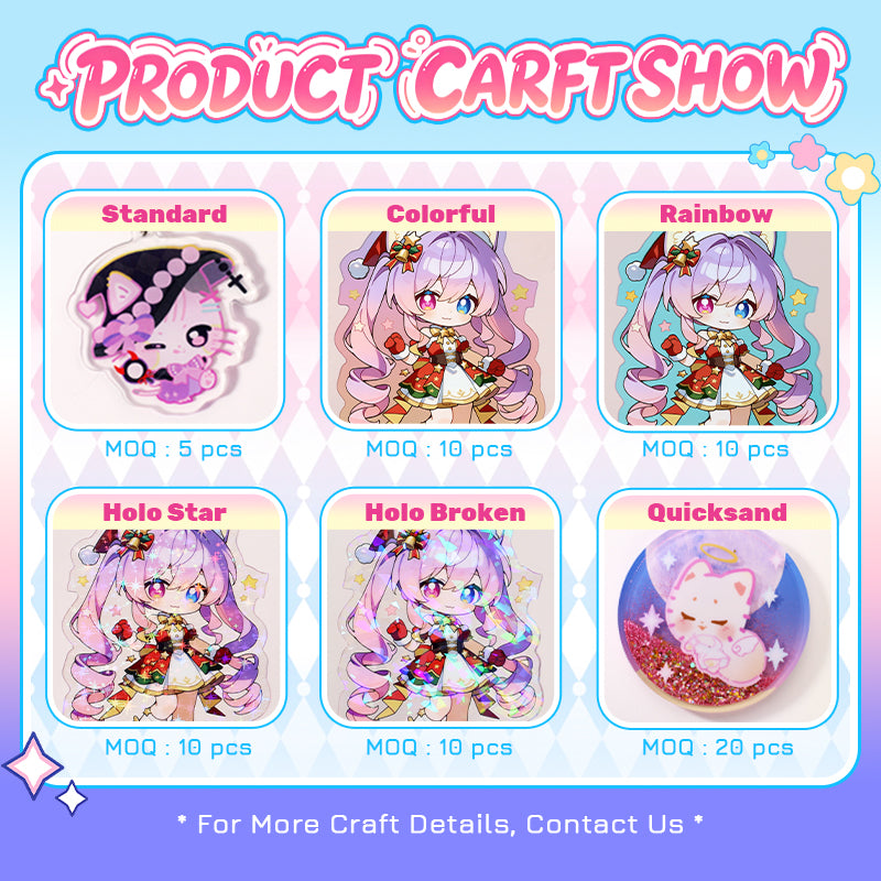 Custom acrylic anime charms and standees craft show display for creators
