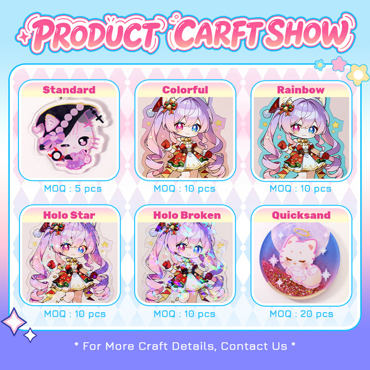 Custom acrylic anime charms and standees craft show display for creators
