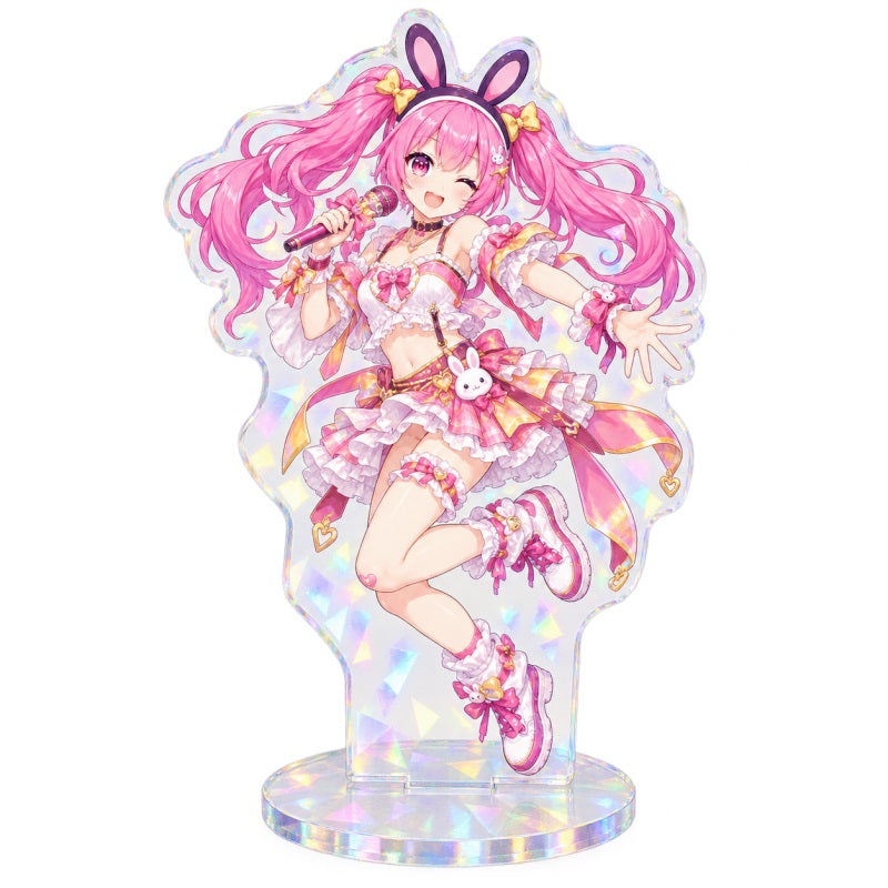 Custom acrylic character display with holographic rainbow finish for anime merchandise