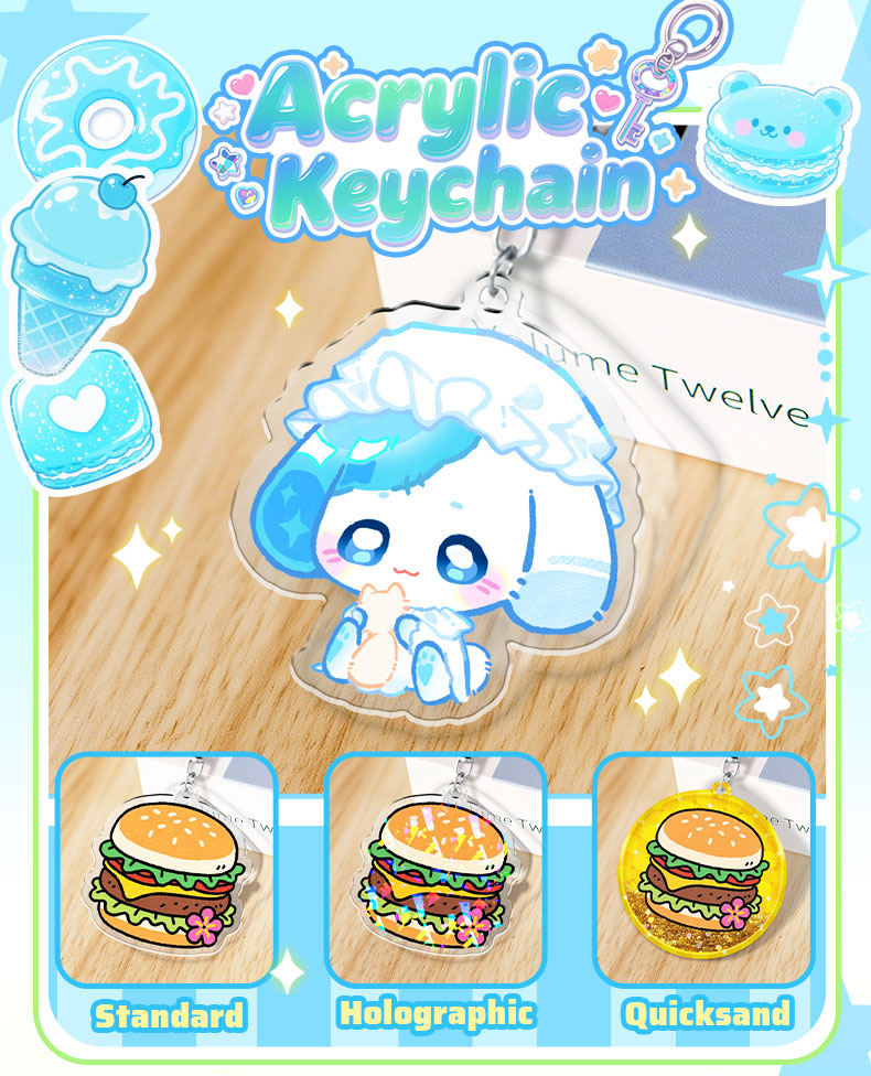Custom acrylic keychain size options for anime charms
