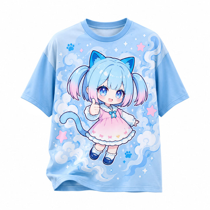 Custom all-over print anime T-shirt with full-color design
