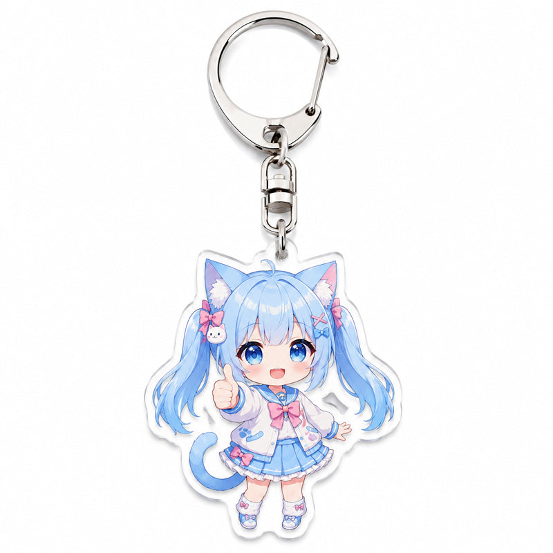Custom anime acrylic keychain charm with clear finish and metal clasp
