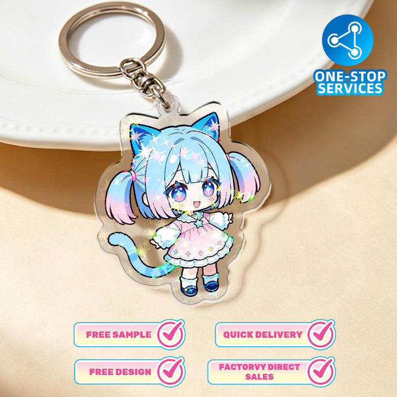 Custom anime acrylic keychain with clear printing and protective film
