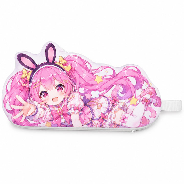 Custom anime pencil case shaped around pink bunny character artwork
