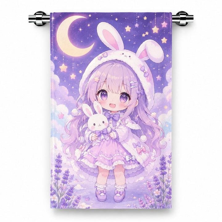 Custom anime towels with purple artwork

