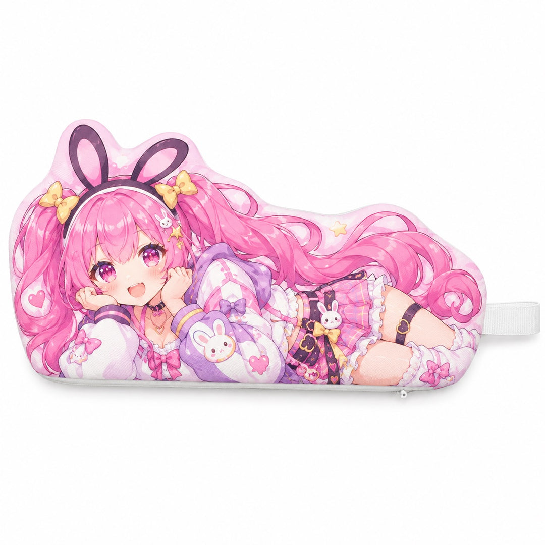 Custom character pencil case with full-color pink bunny artwork