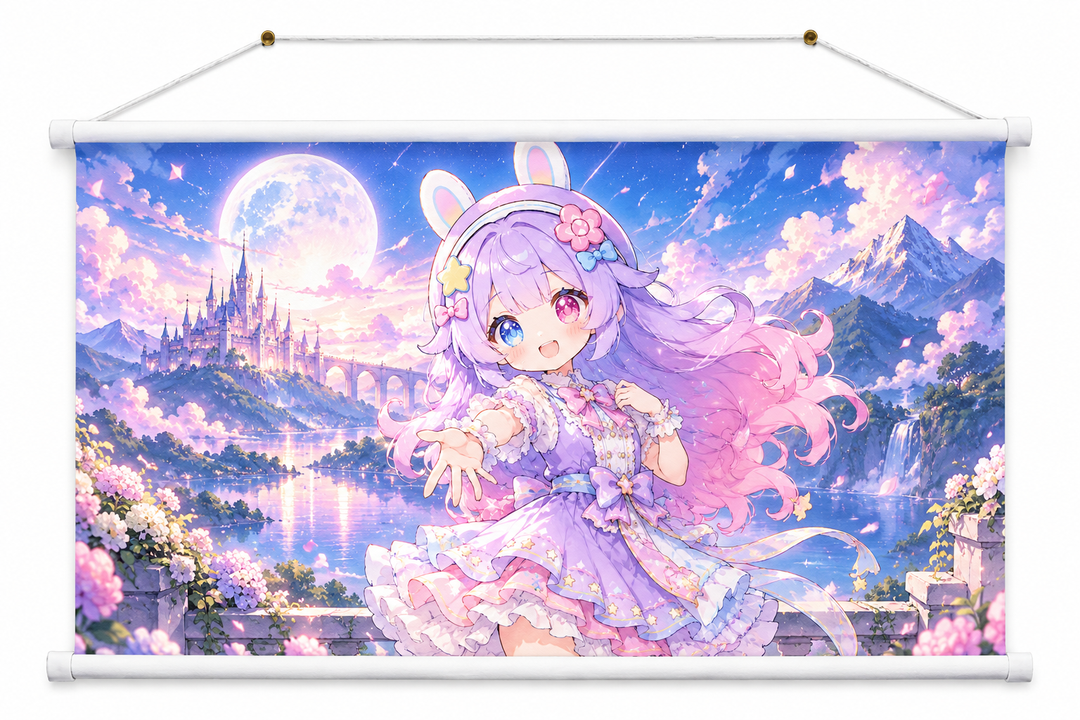 Custom horizontal hanging poster with purple bunny fantasy artwork