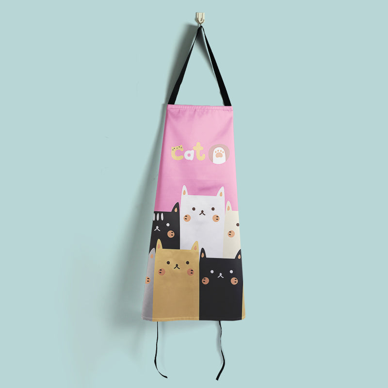 Custom pink apron with colorful cat pattern