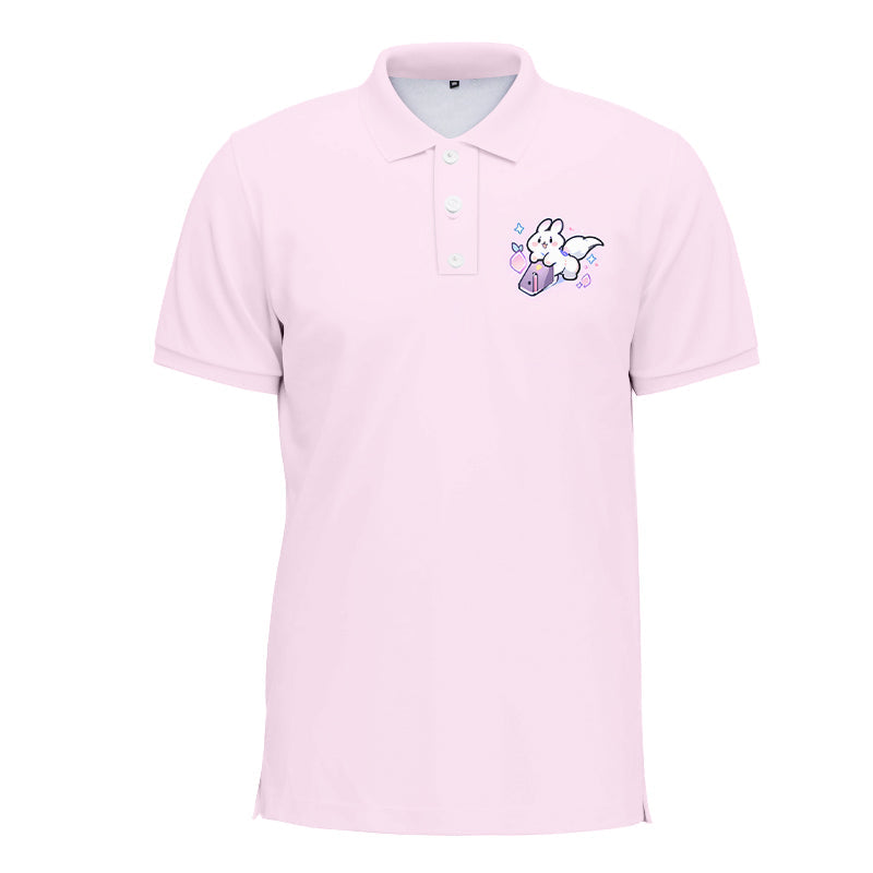 Custom pink short-sleeve polo shirt with chest logo