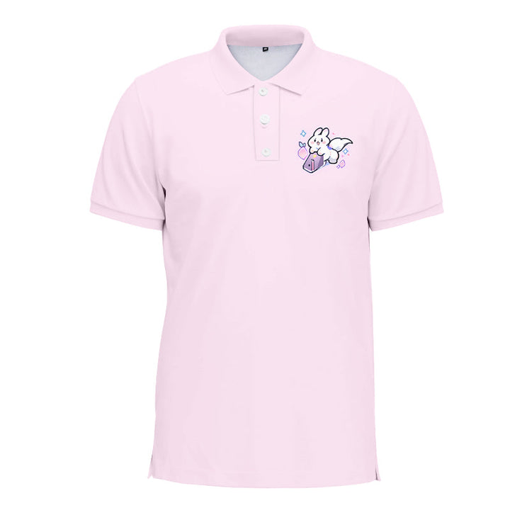 Custom pink short-sleeve polo shirt with chest logo