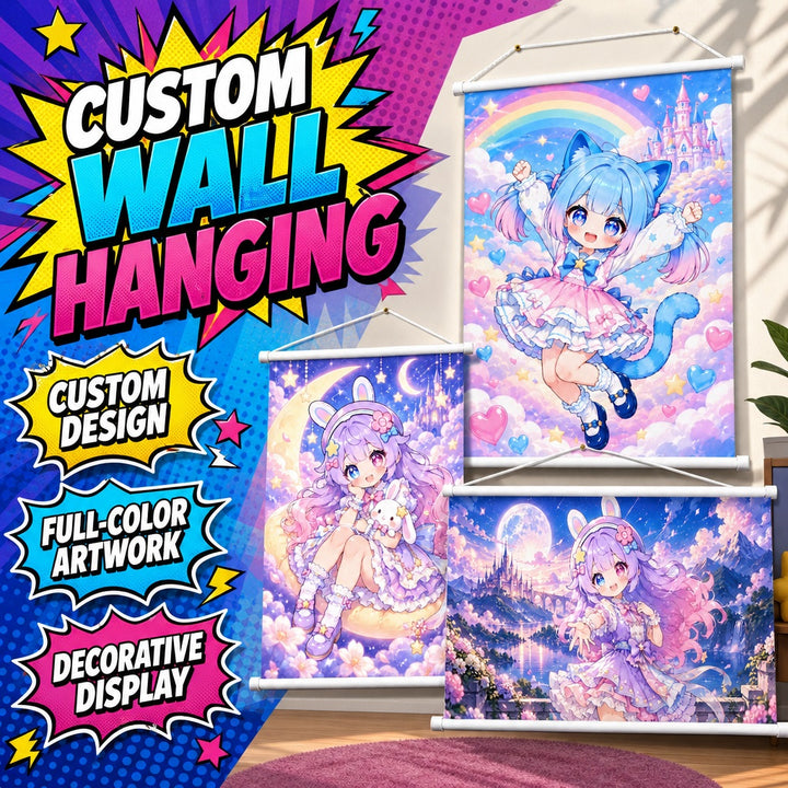 Custom printed wall hanging with full-color artwork for decorative displays