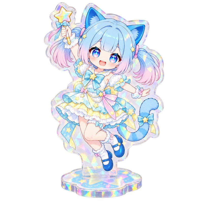 Custom rainbow acrylic standee for anime merchandise with cat character design