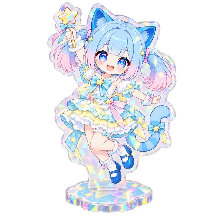 Custom rainbow acrylic standee for anime merchandise with cat character design
