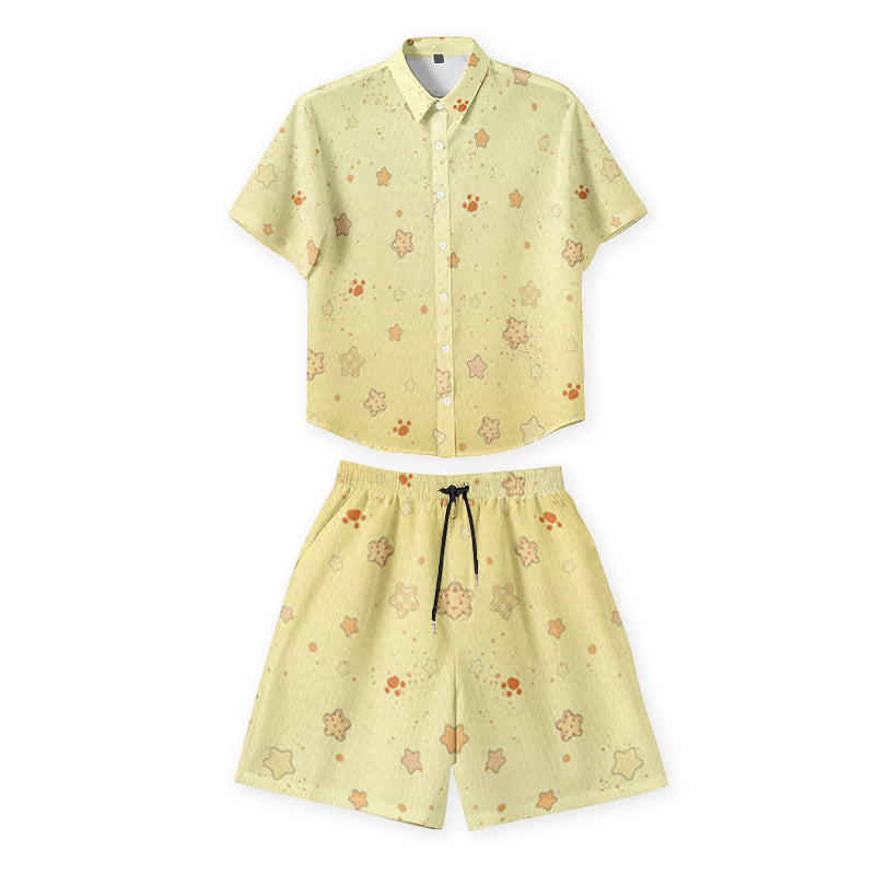 Custom short-sleeve shirt and shorts set with yellow star pattern