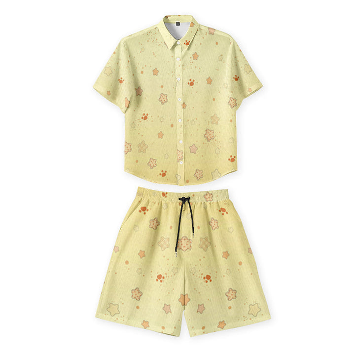 Custom short-sleeve shirt and shorts set with yellow star pattern