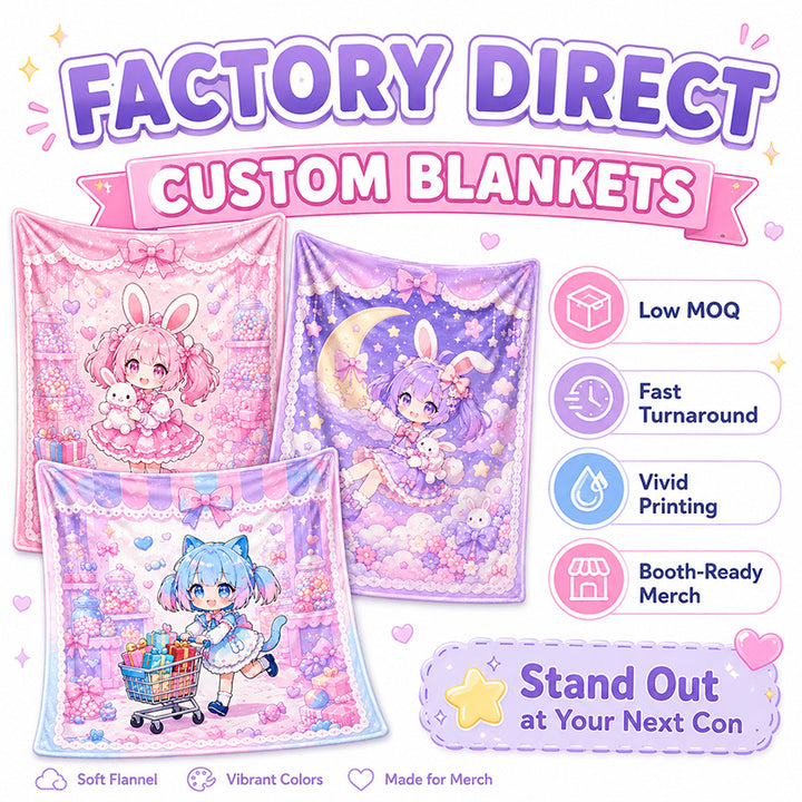 Factory direct custom anime blankets for artists, creators and merch brands
