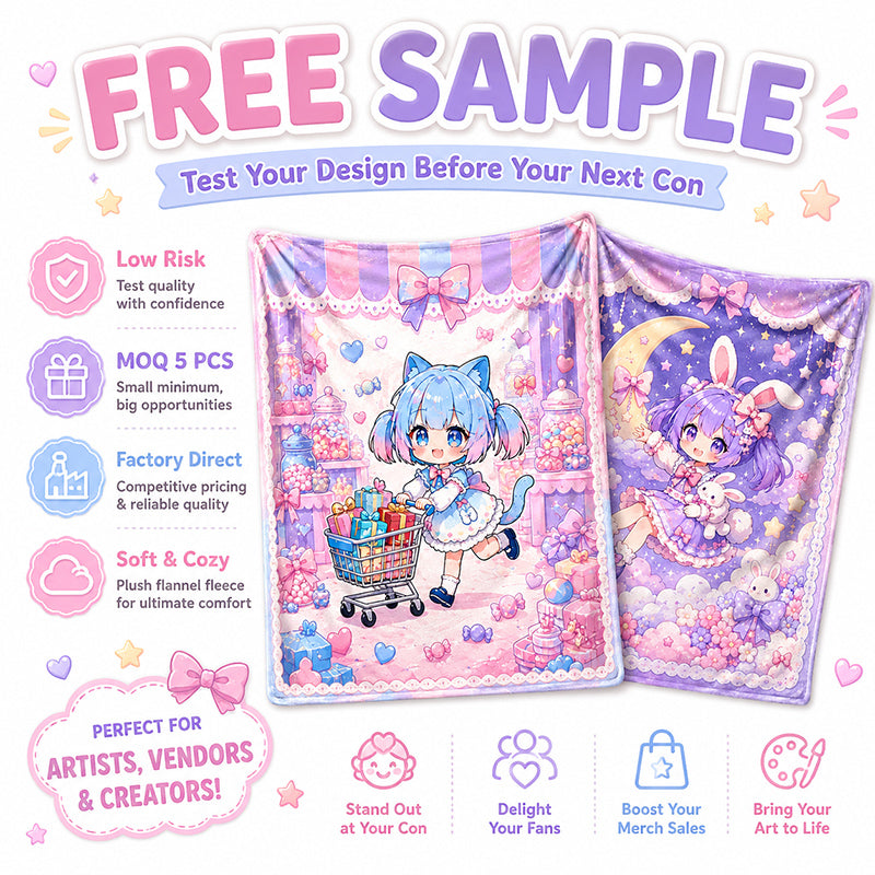 Free sample custom anime blankets for artists and small merch businesses
