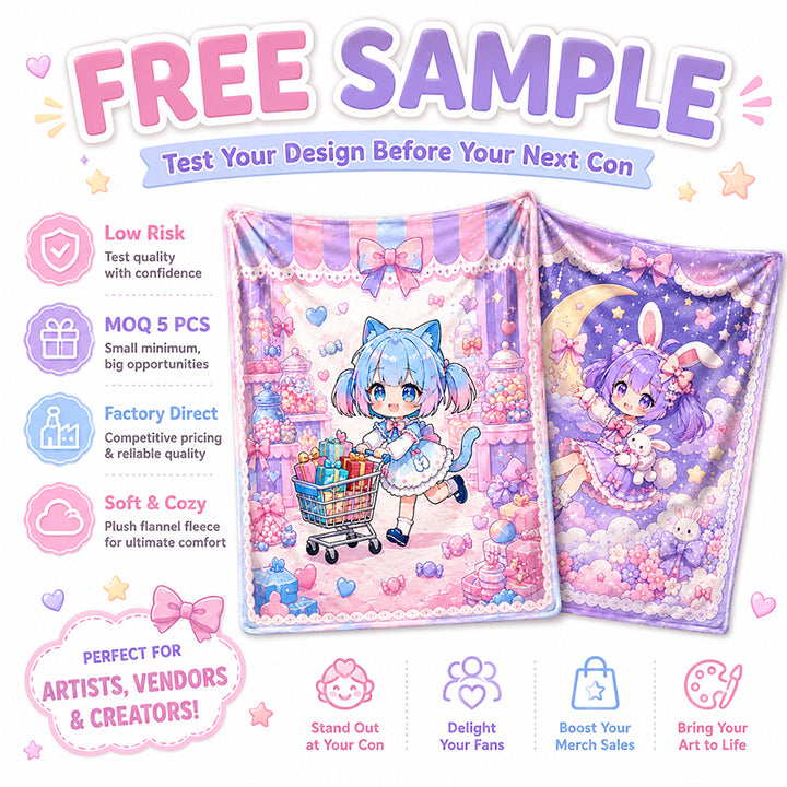 Free sample custom anime blankets for artists and small merch businesses
