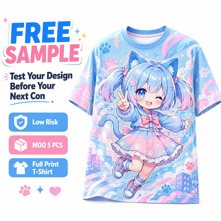 Free sample custom full print anime T-shirts for creators and artists
