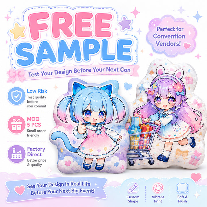 Free sample custom plush anime pillows for Artist Alley merch
