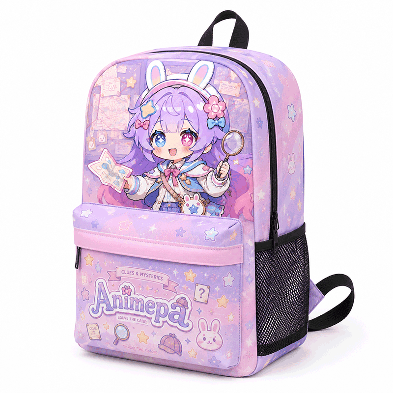 Kawaii purple anime backpack with full color custom character printing