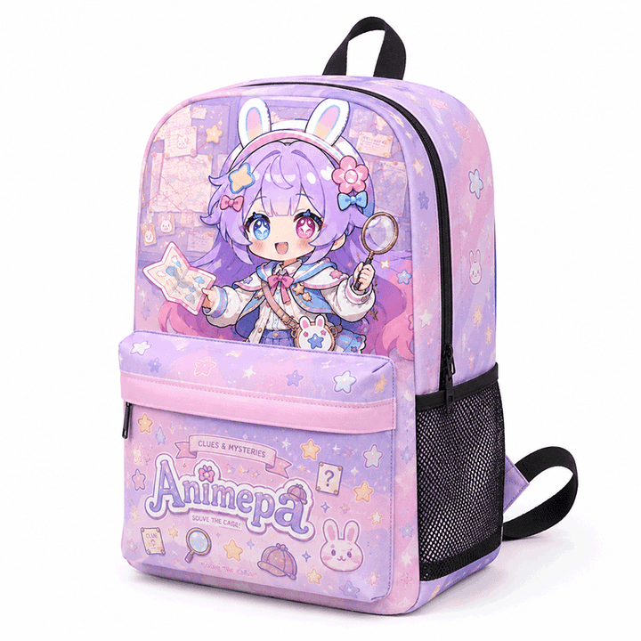 Kawaii purple anime backpack with full color custom character printing