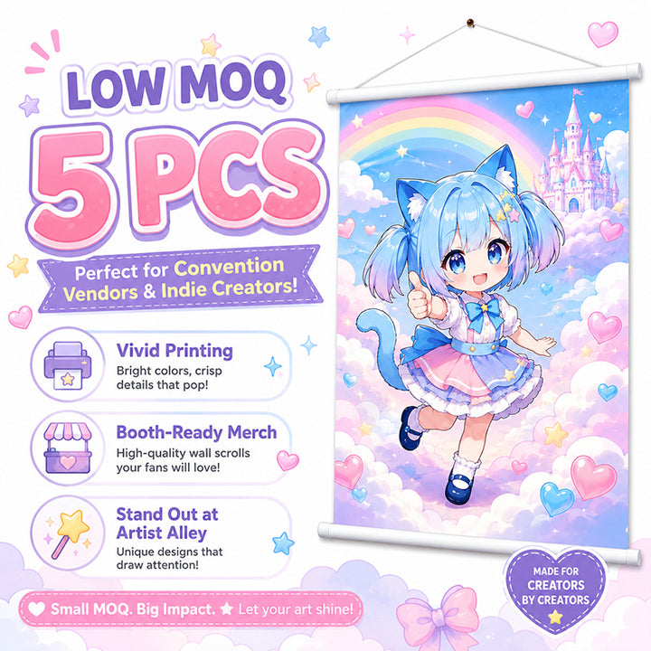 Low MOQ custom anime scroll posters for convention merch sellers
