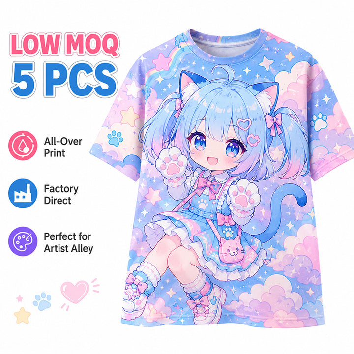 Low MOQ custom anime shirts for Artist Alley and convention merch
