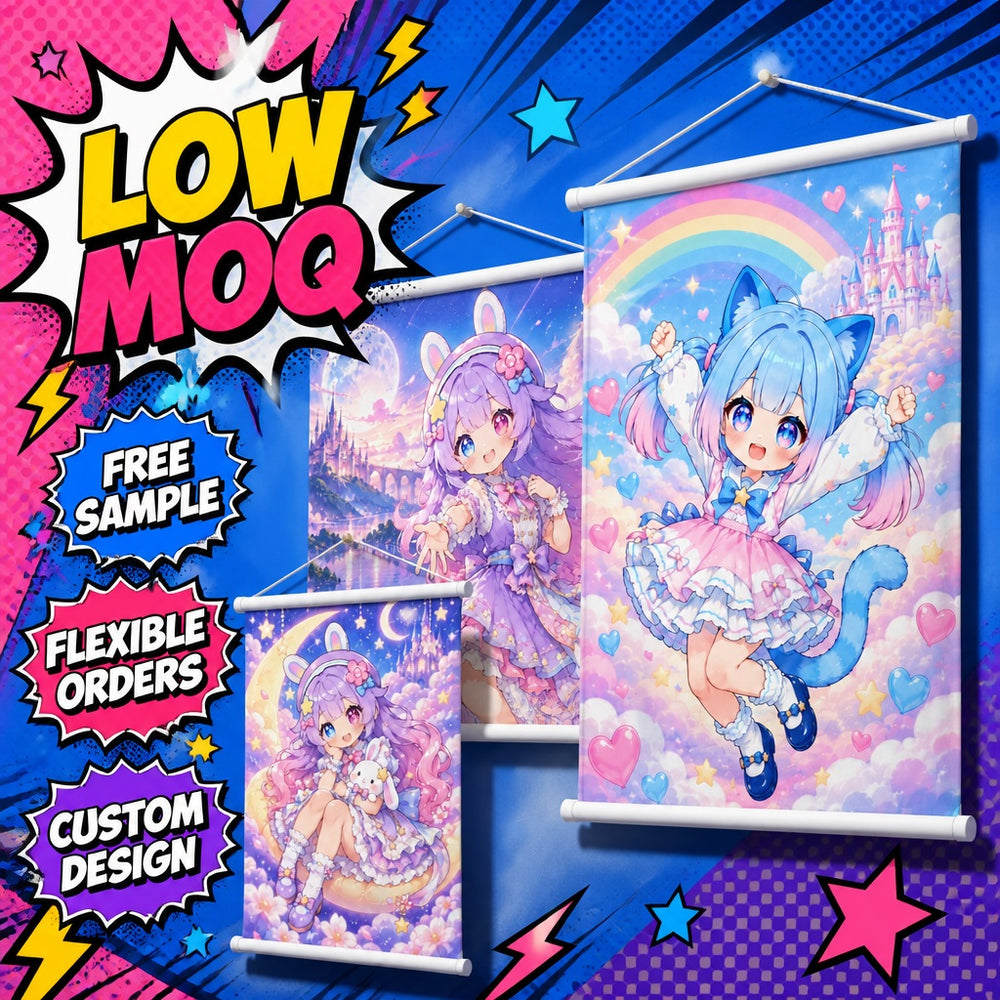 Low MOQ custom wall scroll posters with free sample and flexible order options