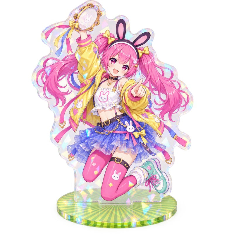 Personalized holographic acrylic stand with colorful original character artwork