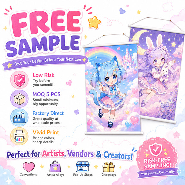 Risk-free sample custom anime wall scrolls for creators and artists
